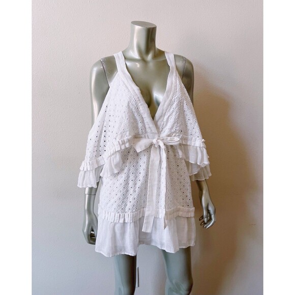 Stevie May Inhale Embroidery Belted Mini Dress Size Medium White Eyelet Boho - Picture 4 of 8